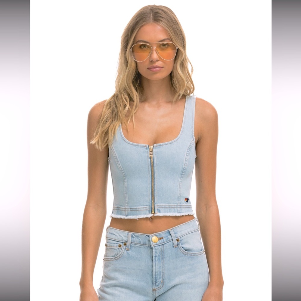 Aviator Nation Denim Top Zip Front Bustier